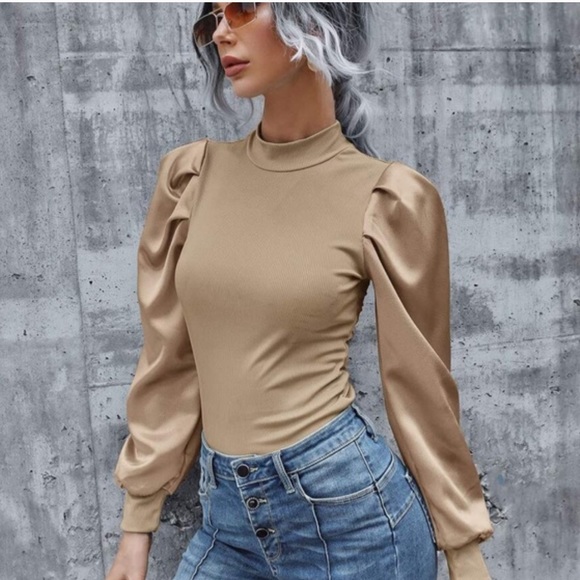 Ribbed Long Sleeve Puff Top- BLUE - Picture 8 of 13